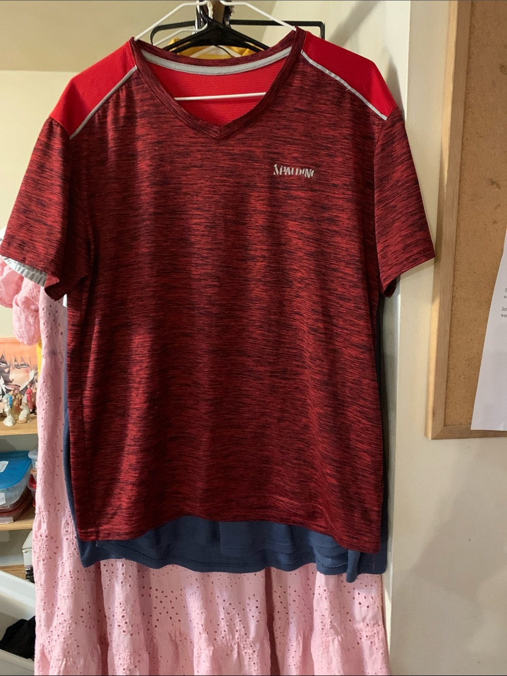 Spalding Red Marled V-Neck Athletic Tee. Size M